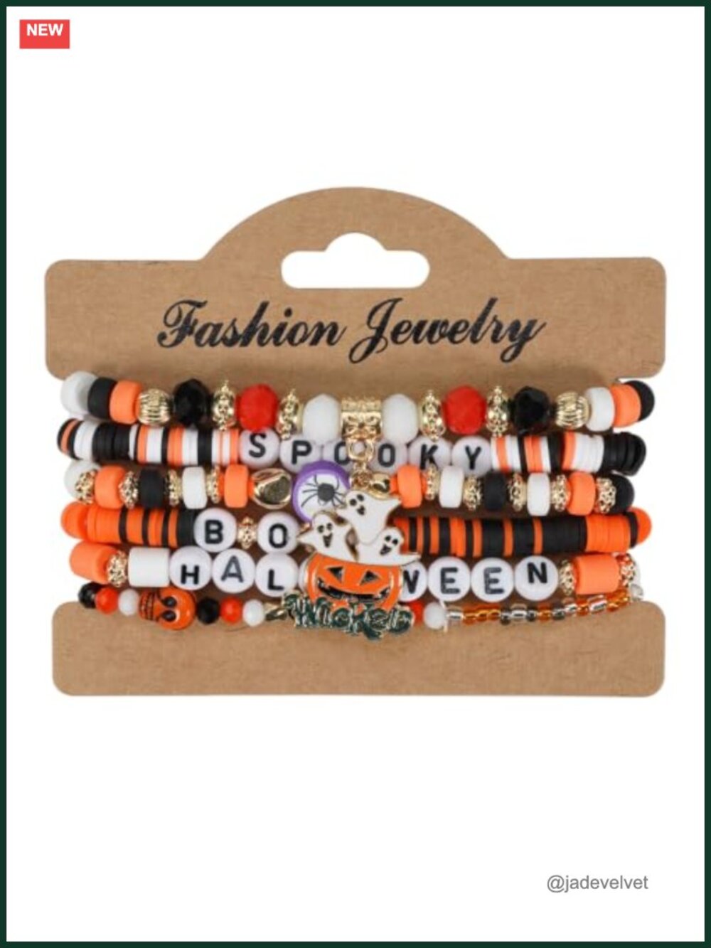 Halloween Stretch Beaded Bracelet Stack Ghost Pumpkin Charms